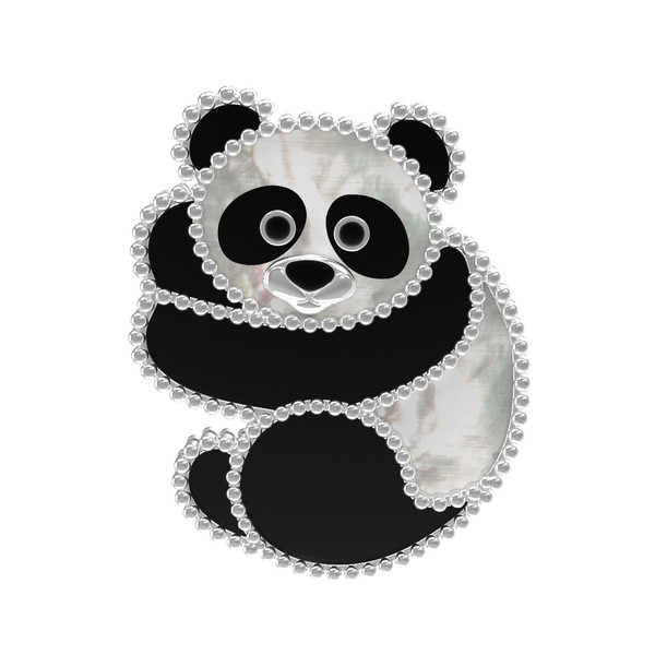 Брошь из белого золота c эмаль , ониксом и перламутром