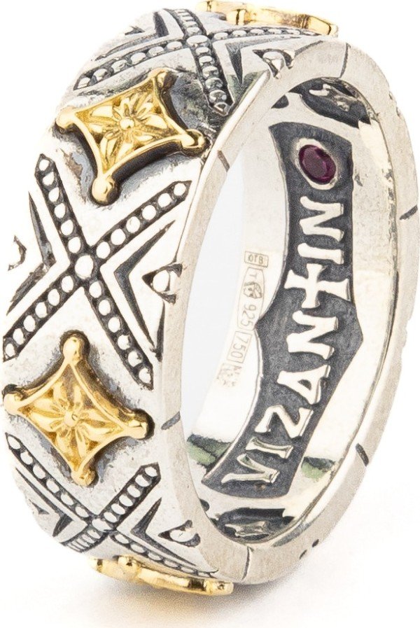 Кольцо из серебра 925 пробы и золота 750 пробы c рубином