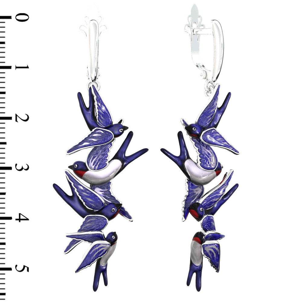 Серьги из белого золота c эмаль