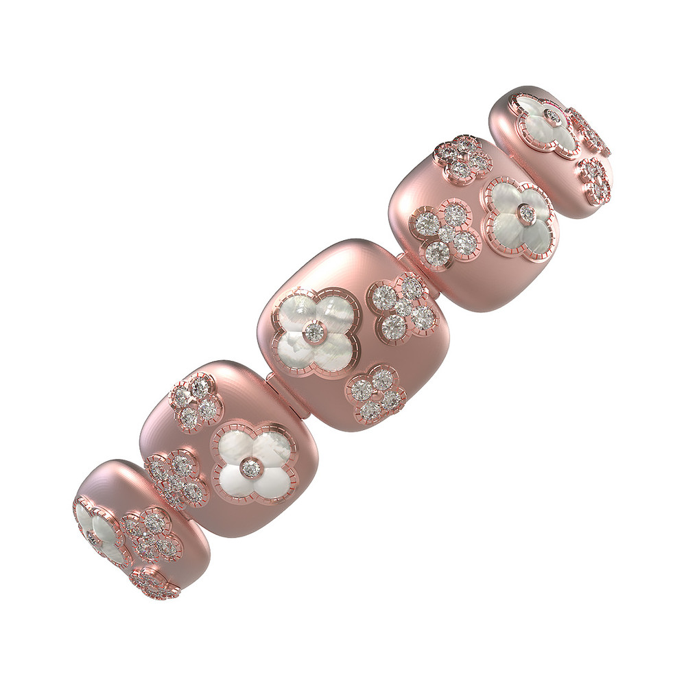 Браслет из розового золота c бриллиантами и перламутром