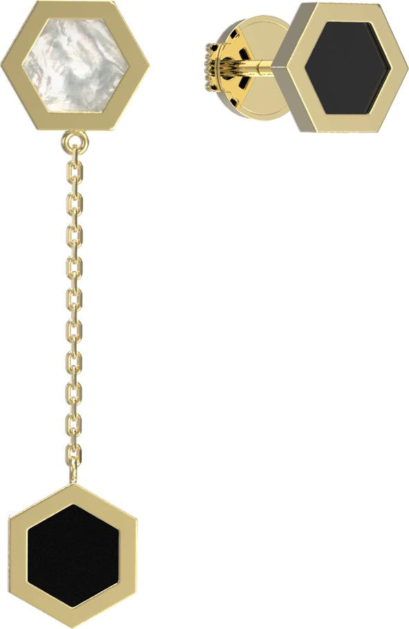 Серьги из лимонного золота c ониксом и перламутром