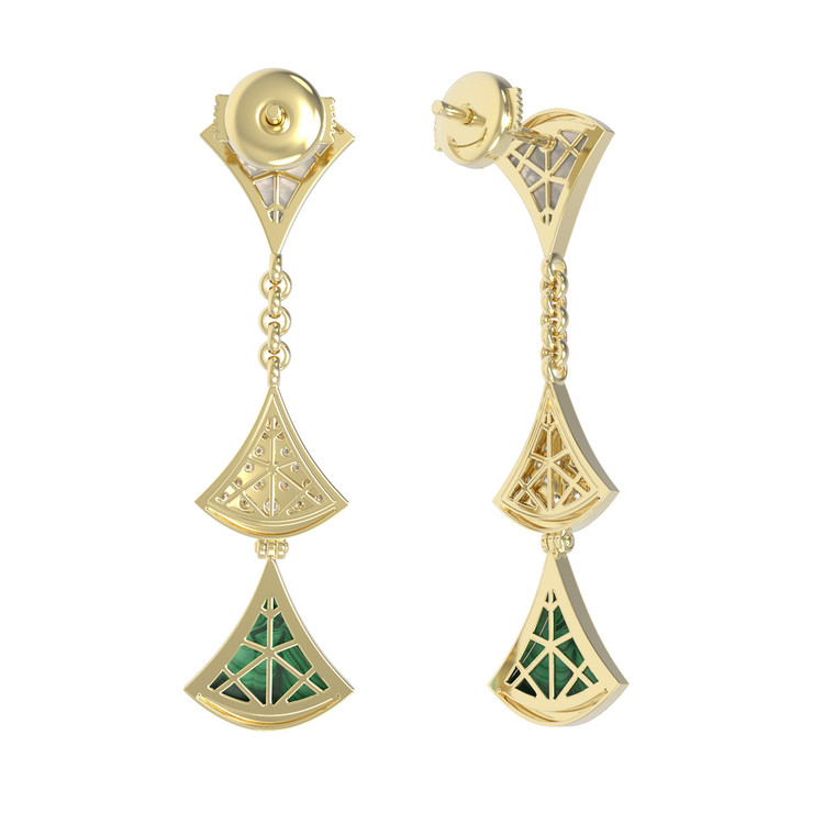 Серьги из лимонного золота c бриллиантами, малахитом и перламутром