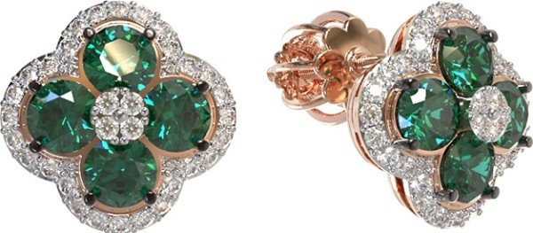 Серьги из золота 585 пробы c бриллиантами и изумрудом