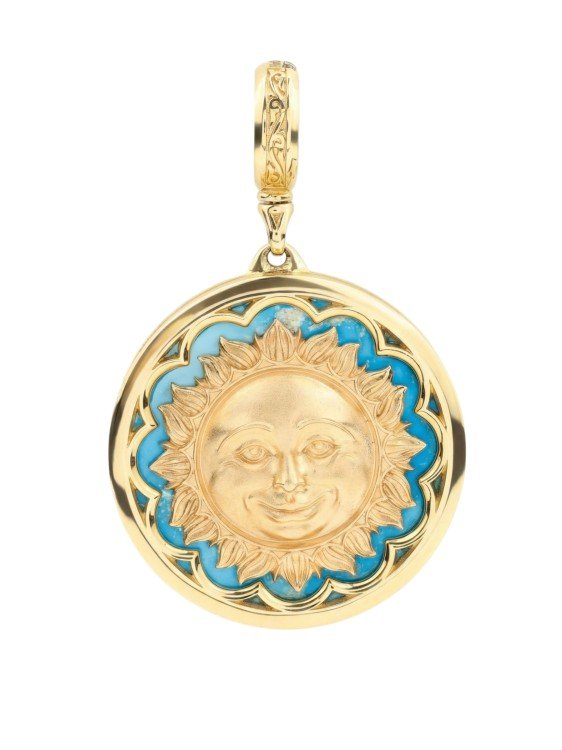 Подвеска из лимонного золота c бирюзой и лазуритом