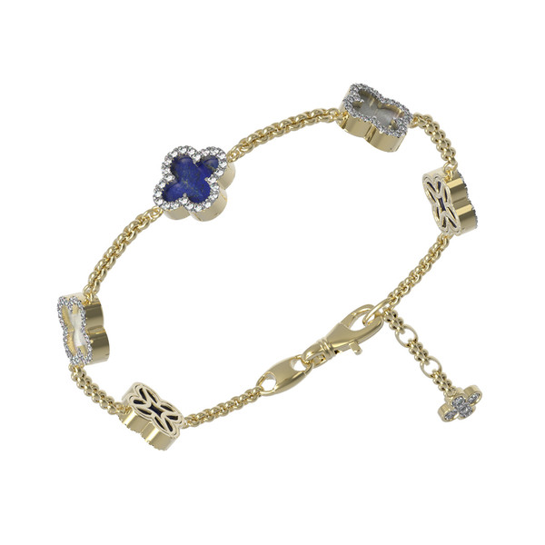 Браслет из лимонного золота c бриллиантами, лазуритом и перламутром