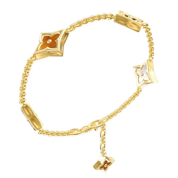 Браслет из лимонного золота c тигровым глазом и перламутром