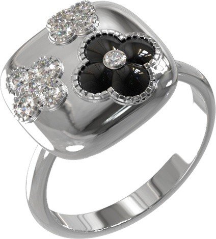 Кольцо из белого золота c бриллиантами и ониксом