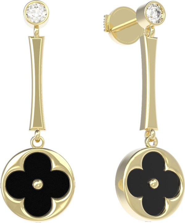 Серьги из лимонного золота c фианитом и ониксом