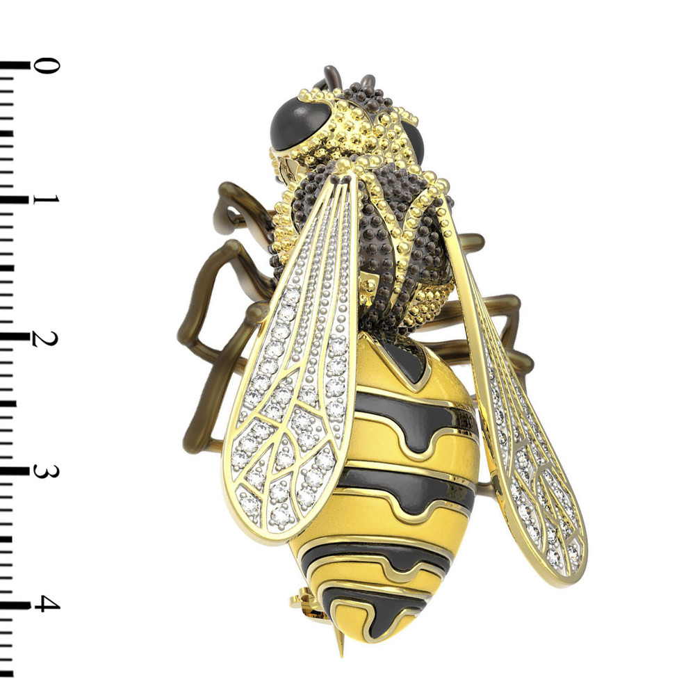 Брошь из лимонного золота c эмаль и фианитом