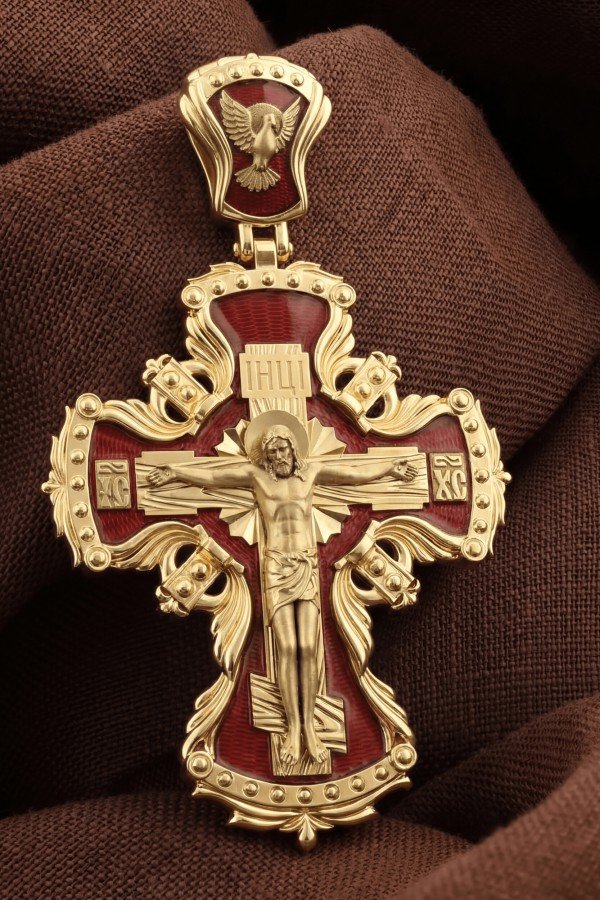 Крест из лимонного золота c эмаль