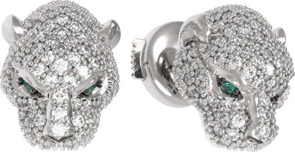 Серьги из белого золота c бриллиантами и изумрудом