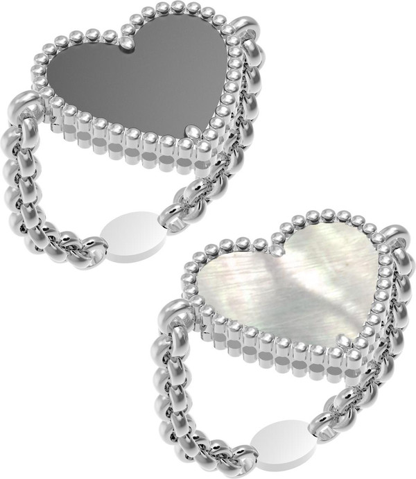 Кольцо из белого золота c ониксом и перламутром