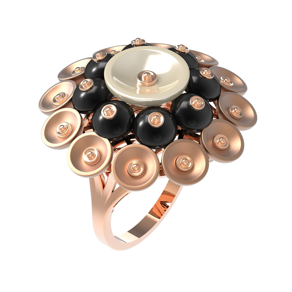 Кольцо из золота c ониксом и перламутром