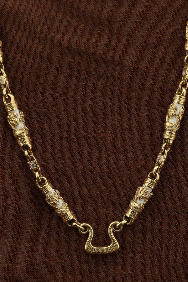 Цепь из лимонного золота c эмалью и бивнем мамонта