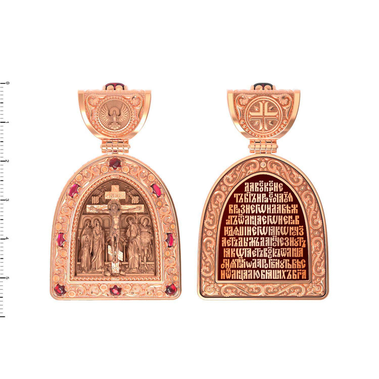 Образок из золота c эмаль и рубином