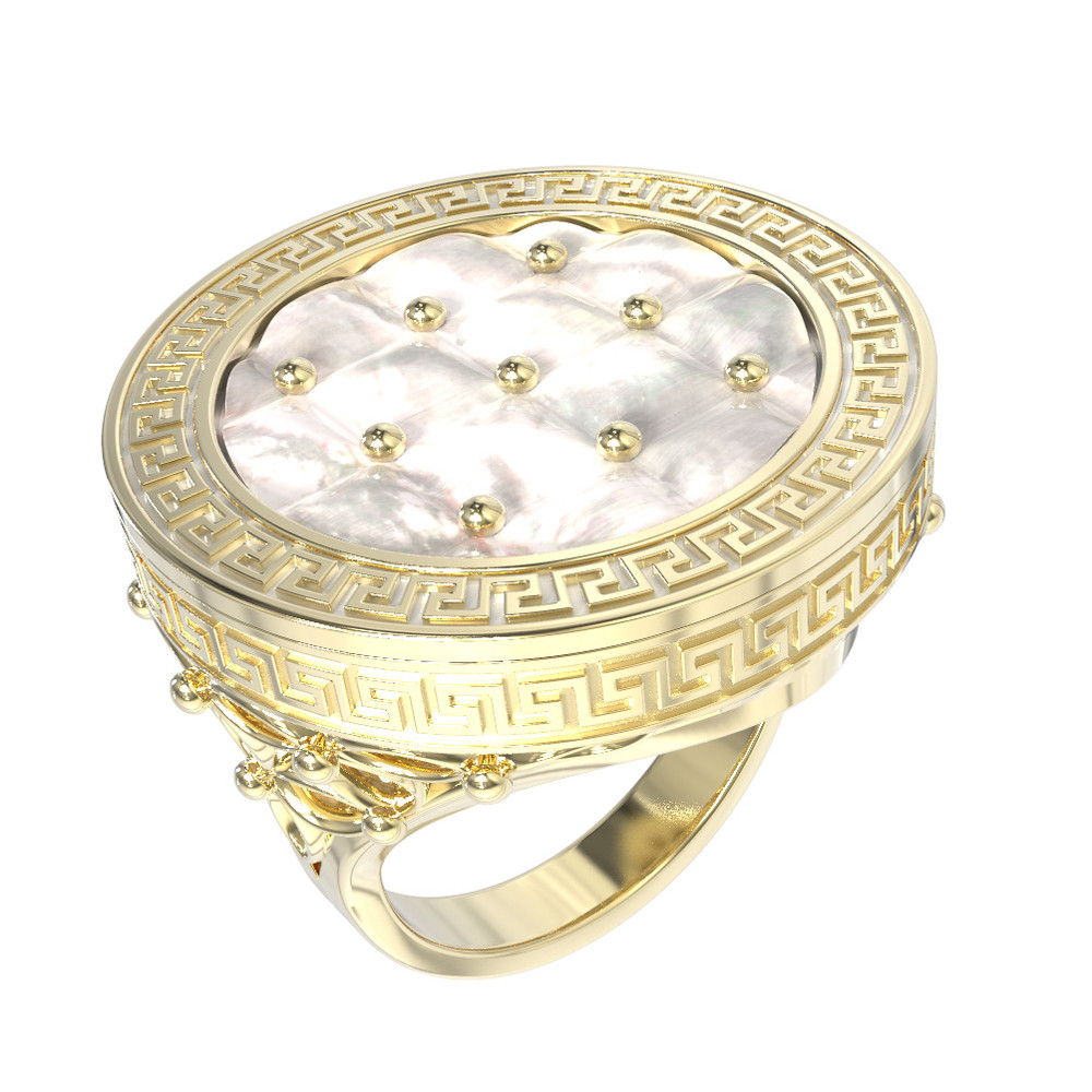 Кольцо из лимонного золота c эмаль и перламутром