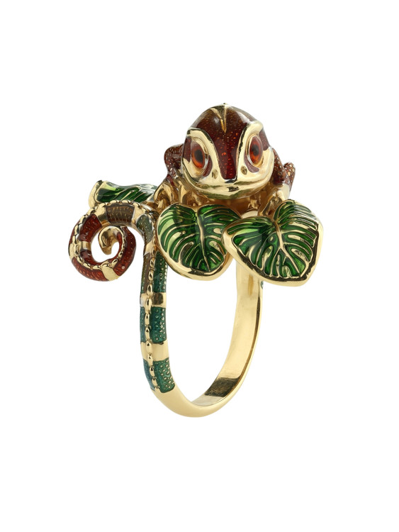 Кольцо из лимонного золота c эмаль