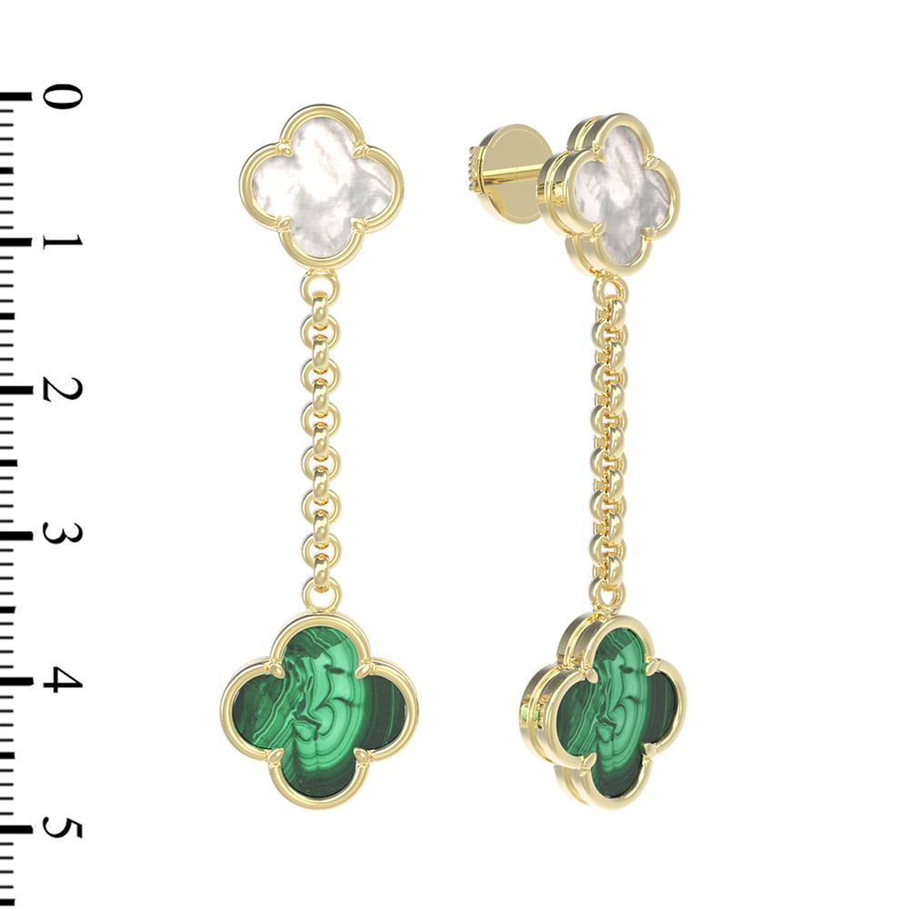 Серьги из лимонного золота c малахитом и перламутром