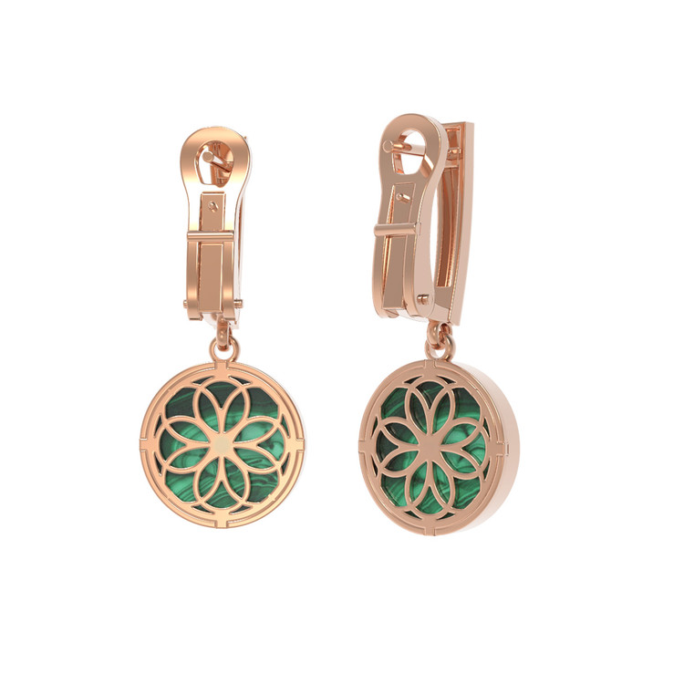 Серьги из золота c бриллиантами и малахитом