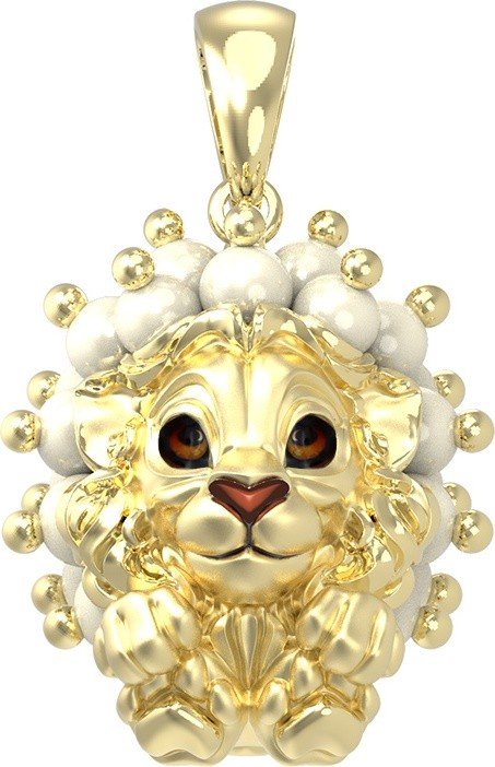 Подвеска из лимонного золота 585 пробы c эмалью и жемчугом