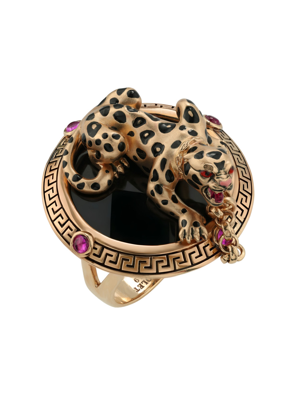 Кольцо из золота c эмаль , ониксом и рубином