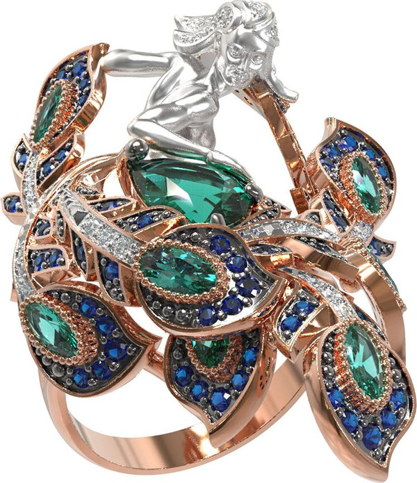 Кольцо из золота c фианитом и хризопразом