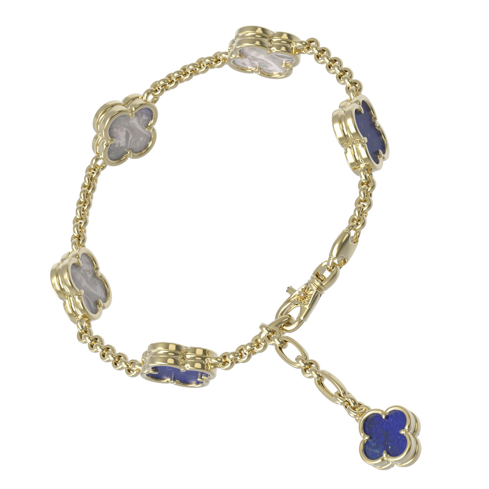 Браслет из лимонного золота c лазуритом и перламутром