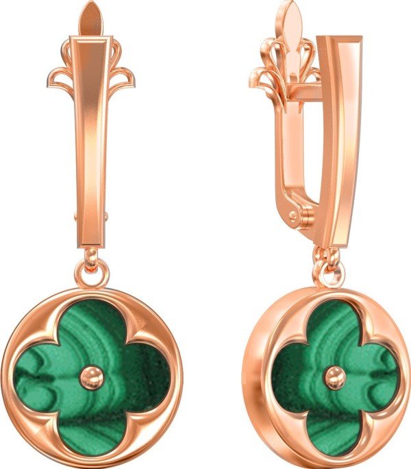 Серьги из золота c малахитом