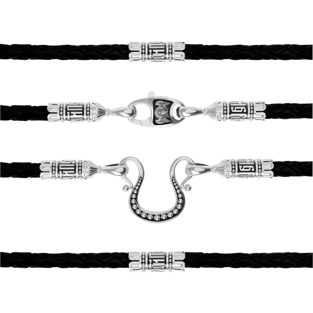 Шнурок кожаный из белого золота c кожаным шнурком