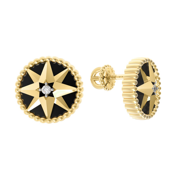 Серьги из лимонного золота c фианитом и ониксом