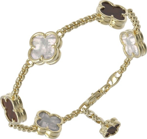 Браслет из лимонного золота 585 пробы c тигровым глазом и перламутром