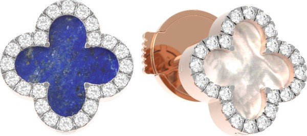 Серьги из золота c бриллиантами, лазуритом и перламутром