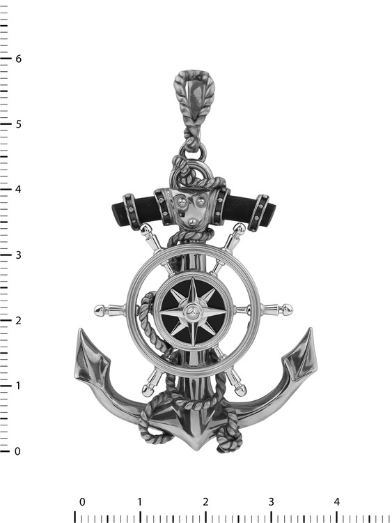 Подвеска из белого золота c ониксом и эбеновым деревом