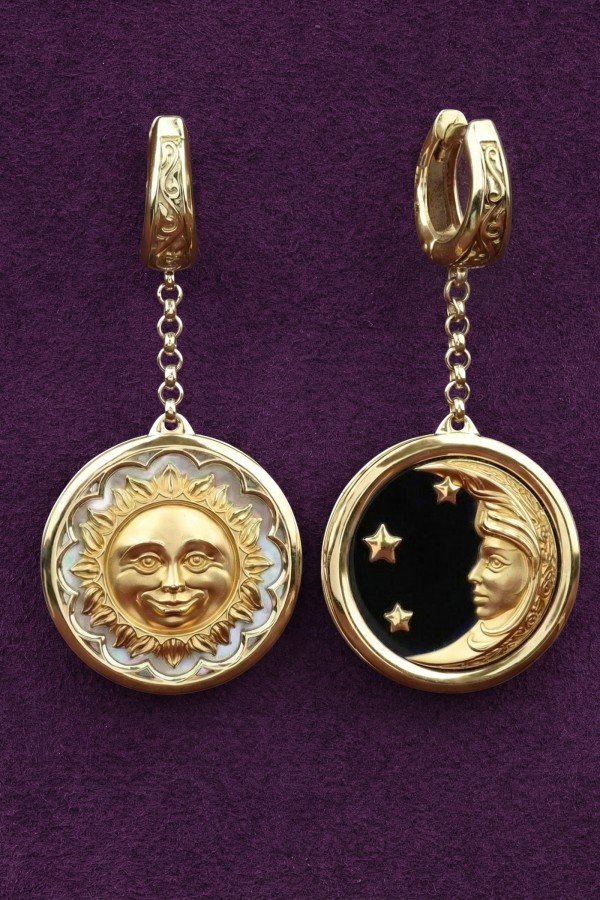 Серьги из лимонного золота c ониксом и перламутром