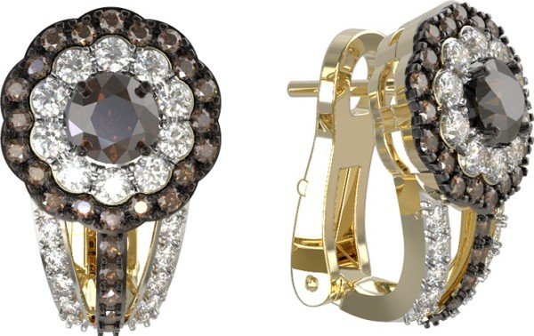 Серьги из лимонного золота 585 пробы c бриллиантами