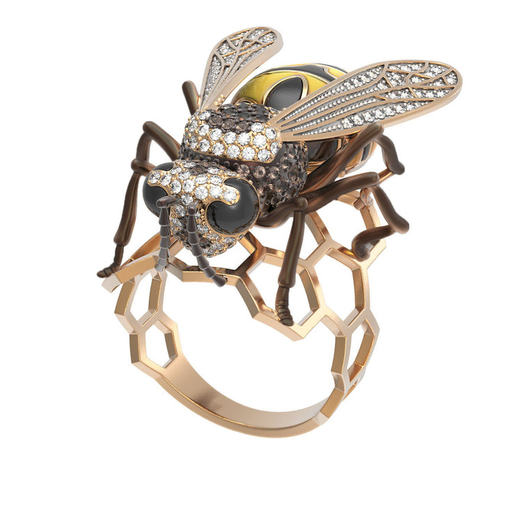 Кольцо из золота c эмаль и фианитом