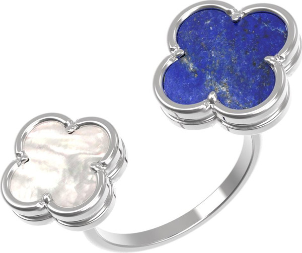 Кольцо из белого золота c лазуритом и перламутром