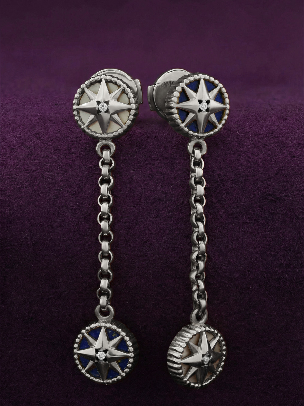 Серьги из белого золота c бриллиантами, лазуритом и перламутром