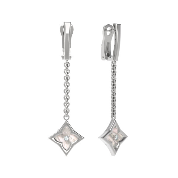 Серьги из белого золота c бриллиантами и перламутром