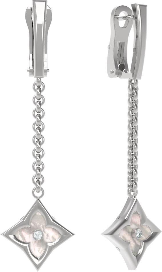 Серьги из белого золота c бриллиантами и перламутром