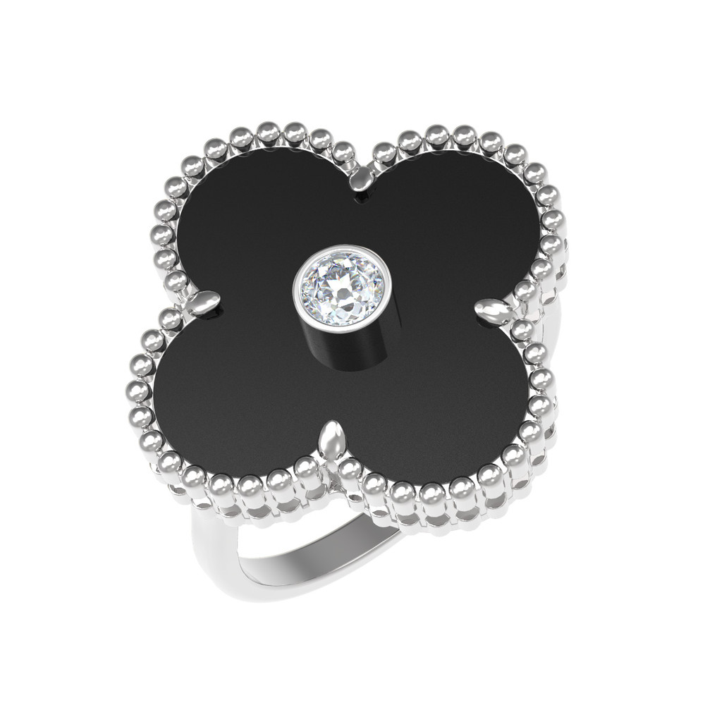 Кольцо из белого золота c бриллиантами и ониксом