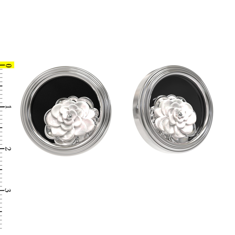 Серьги из белого золота c ониксом и перламутром