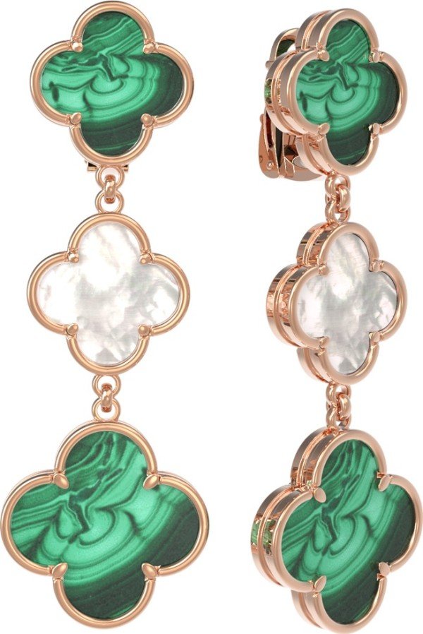 Серьги из золота c малахитом и перламутром