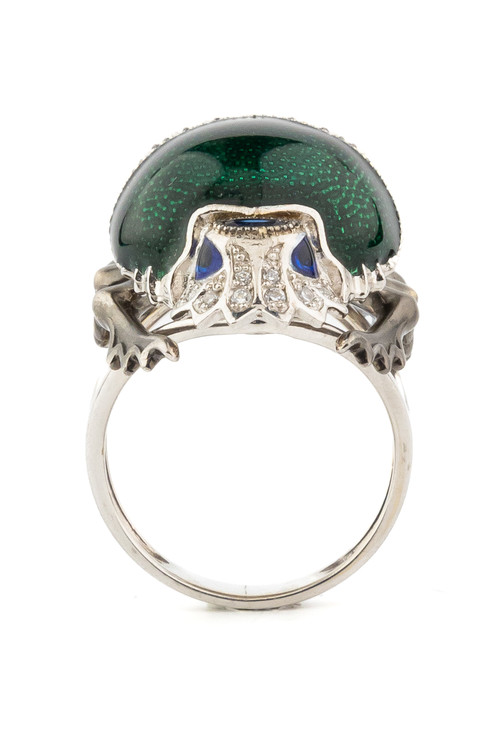 Кольцо из белого золота c эмаль , фианитом и сапфиром