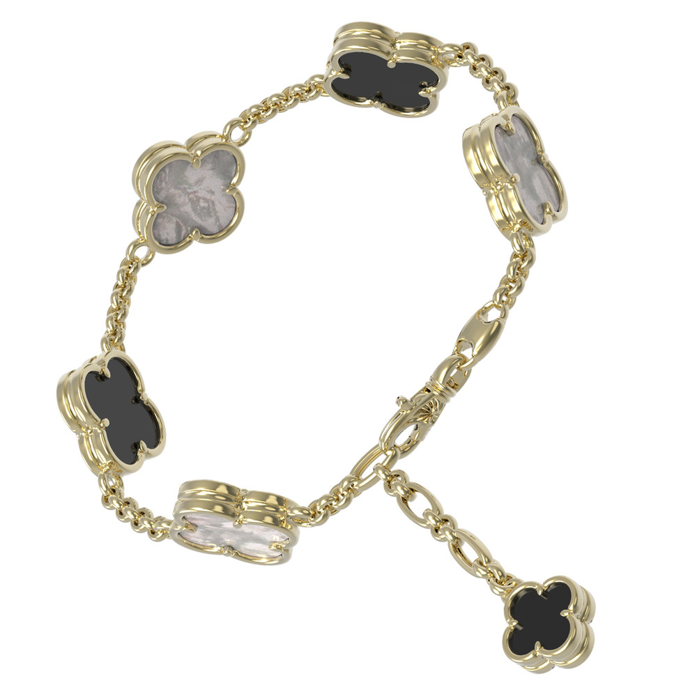 Браслет из лимонного золота c ониксом и перламутром