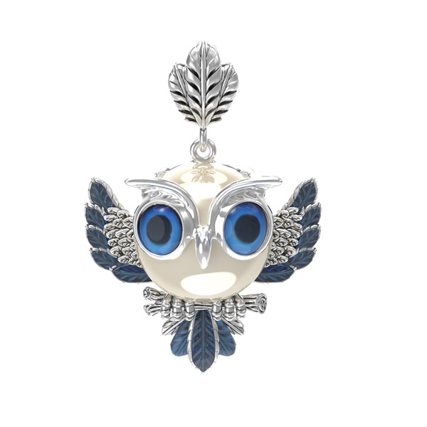 Подвеска из белого золота c эмаль и жемчугом