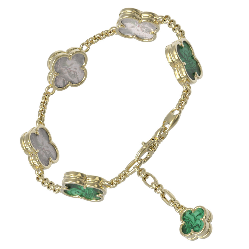 Браслет из лимонного золота c малахитом и перламутром