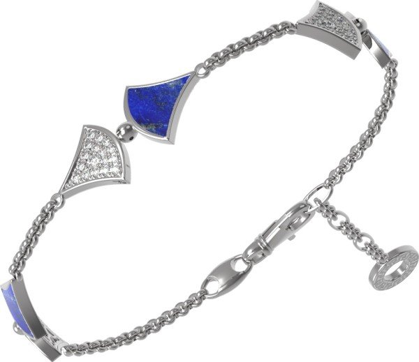 Браслет из белого золота 585 пробы c бриллиантами и лазуритом