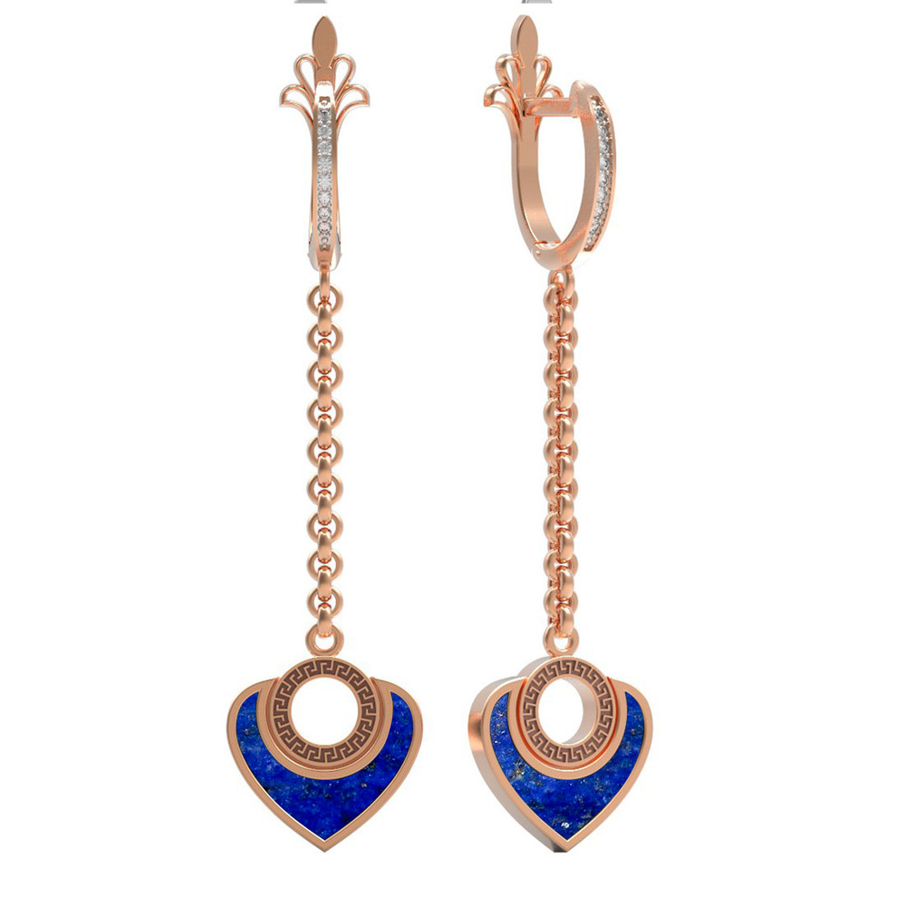 Серьги из золота c фианитом и лазуритом