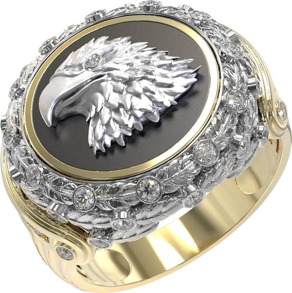 Кольцо из лимонного золота c бриллиантами и ониксом